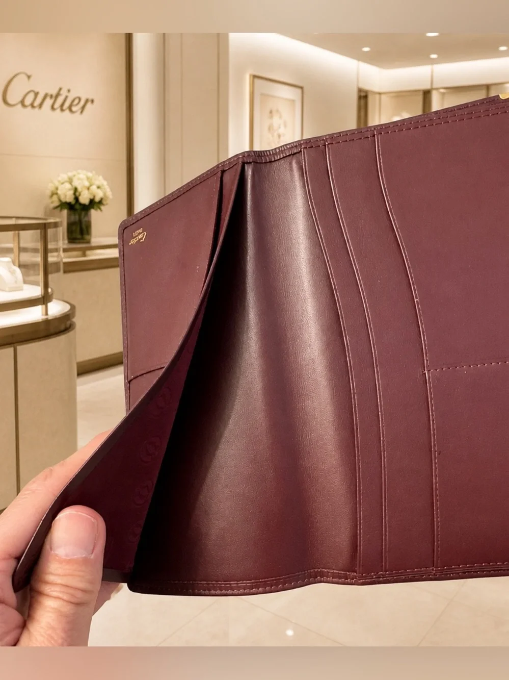 Cartier Paris Burgundy Leather Long Bifold Wallet & Checkbook Holder